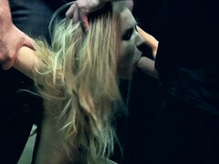 Rachel James' sultry blonde teen allure radiates with raw BDSM intensity