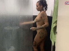 Naughty friend enjoys herself in the shower