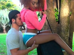 Curly-haired Ebony babe nicely drilled outdoors on tire swing