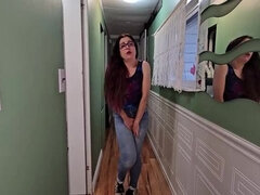 Femelle, Poilue, Jeans, Masturbation, Mature, Solo, Gicler, Serré