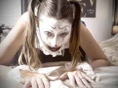 Hot clown girl gives a wild rimjob and explores anal fun in college