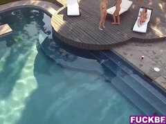 Drone from neighbor spying on half nude teenie bffs