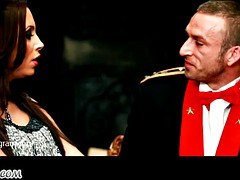 Luxury ladies and military officer seduces obedient servant