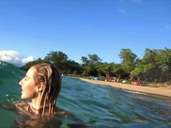 Playa, Bikini, Despelote, Novia, Desnudo, Al aire libre, Pov, Público