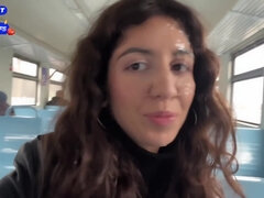Katty West - Stranger Helped Me Cum On Public Train And Walks Around Carriages With Cum On Face - Cumwalk