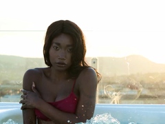Ebony teen shows her sweaty black pussy