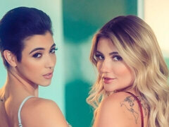 Blonde, Doigter, Embrassement, Lesbienne, Léchez, Chatte, Jarretelles, Nénés