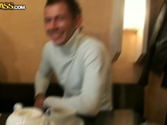 Naked for money and fucked in sushi bar