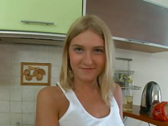 Hot blonde 18-19 year old vagina fuck in kitchen