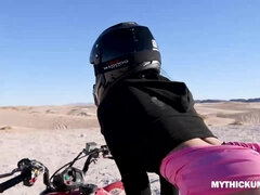 Showing perfect bootie while riding an ATV