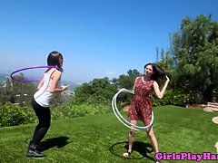 Teenage les babes tribbing after hula hoop