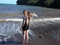 Leie, Strand, Fingern, Flashen, Freundin, Behaart, Küssen, Muschi