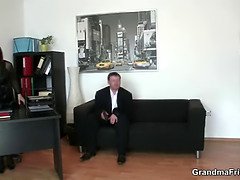 Hot business lady takes two dicks