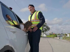 Super thick bitch is fucked in the back of the tow truck