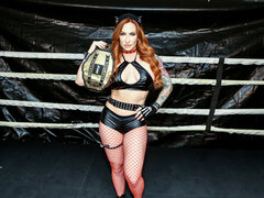 Threesome action inside the boxing ring with the judge