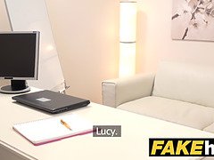 Woman agent horny agent spunks on beautiful blond russians tongue