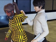 Hot brunette with big tits and a big ass in an adult visual novel