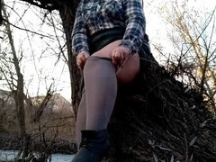 Shameless MILF Mom Fingers Her Wet Pussy Outdoor on Street - Amateur BBW Public Masturbation