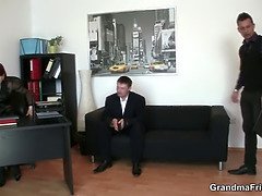 Office lady pleases two cocks