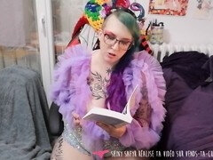 French beauty indulges in a sensual reading while pleasuring herself with an electric vibrator