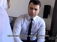 Curly blonde is enjoying sex while cuckold groom is watching