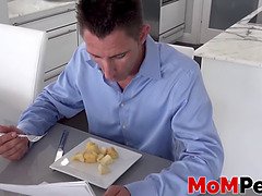 Blond cougar sucks her stepsons sausage in front of her husband