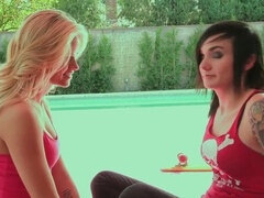 Teen lesbians Nikki Hearts and Jessa Rhodes have a hot poolside escapade