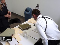 Big tits, Blowjob, Deepthroat, Facial, Heels, Interracial, Milf, Office