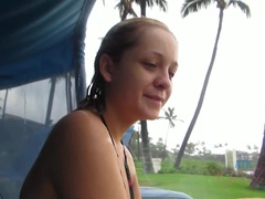 Amateur, Playa, Bikini, Rubia, Novia, Pequeña, Piscina, Vibrador