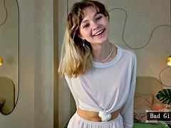 Skinny Blonde Teen Flaunts Small Tits in Lingerie Webcam