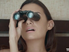 Enthousiasteling, Bruinharig, Masturbatie, Natuurlijk, Natuurlijke tieten, Alleen, Strippen, Tieten likken