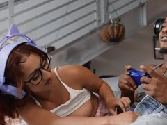 Минет, Парочка, Член, Межрасовый секс, Латиноамериканки, Чулки, Молоденькие