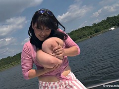 素人, ぽっちゃり, デカパイ, 茶髪の, 淫乱熟女, 乳首, 公共, 一人