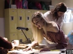 This blonde cutie was behaving real slutty in school