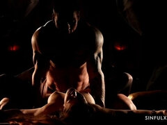 フェラチオ, イく瞬間, ヨーロピアン, 顔面騎乗, フランス人, 手コキする, キス, ストッキング