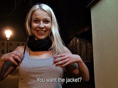 Eurobabe blonde flashes her big tits and fucked