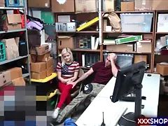 Shoplifter cutie fucks with an officer while her BF watching