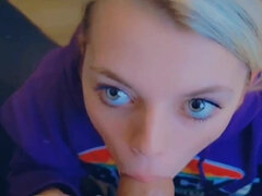 Enthousiasteling, Lieveling, Blond, Diep in de keel, Hd, Gezichtspunt, Zuigen, Tiener