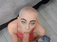 Paris Amour gets down on her knees to suck massive cock