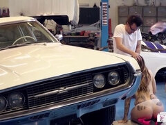 Big-breasted German brunette Wild Vicky fucks car mechanic and receives facial