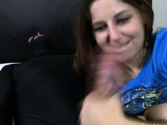 Big tit brunette sucks a big cock blowjob POV