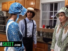 Kont, Grote lul, Rondborstig, Man, Likken, Gezichtspunt, Tiener, Trio