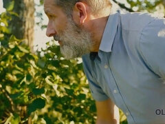 Young Lassie spits on rules and has sex with much older man in nature - outdoor hardcore with 18yo teen brunette