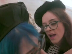 sexy teens team up to suck a huge cock