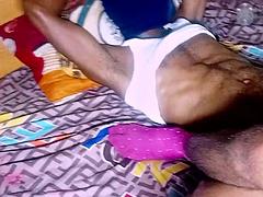 A house boy was carefully receiving a huge big dick on doggy style position