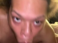 Black tranny gives blowjob