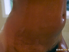 Slender black girl Chanell Heart taking a shower