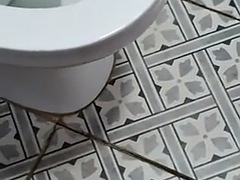 Stepson with a big dick almost caught watching his stepmom in the bathroom