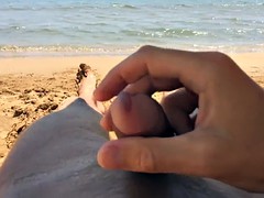 Plage, Grosse bite, Homosexuelle, Masturbation, Sperme