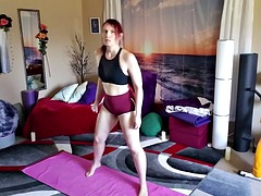 Aurora Willows stretches in booty shorts
